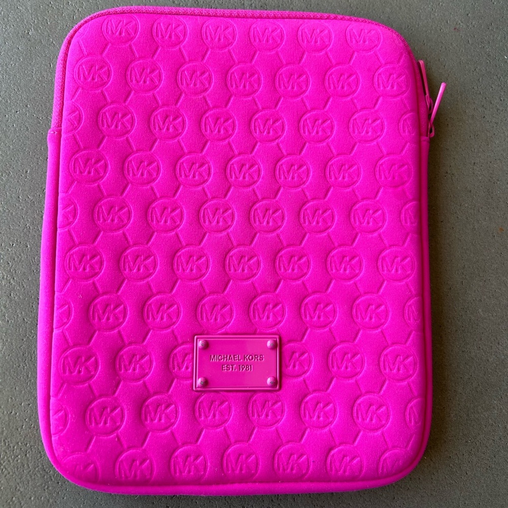 Michael Kors Vibrant Pink Embossed MK Tablet Sleeve
